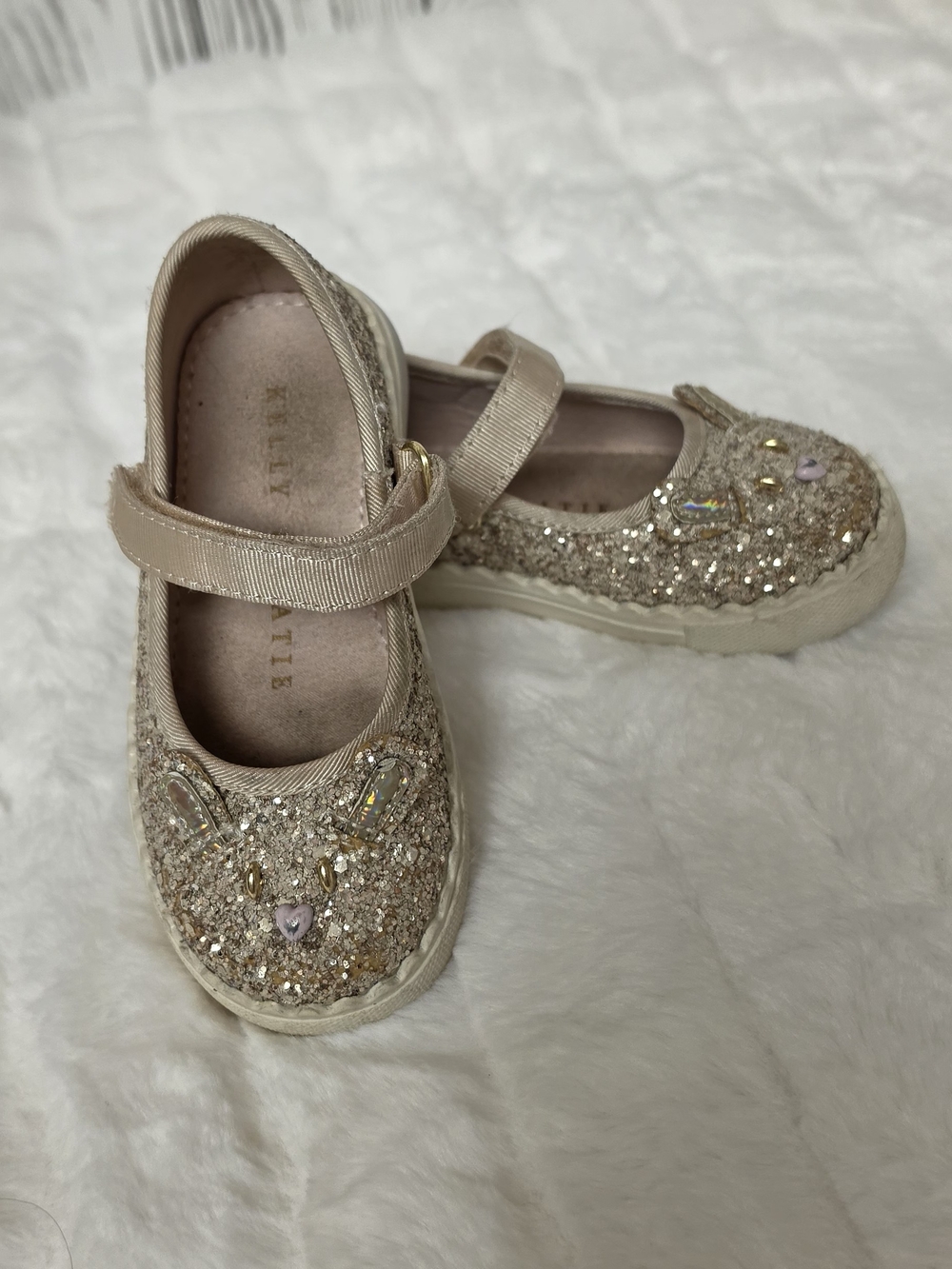 Kelly & Katie Girls Glitter Bunny Mary Janes - Gold Metallic